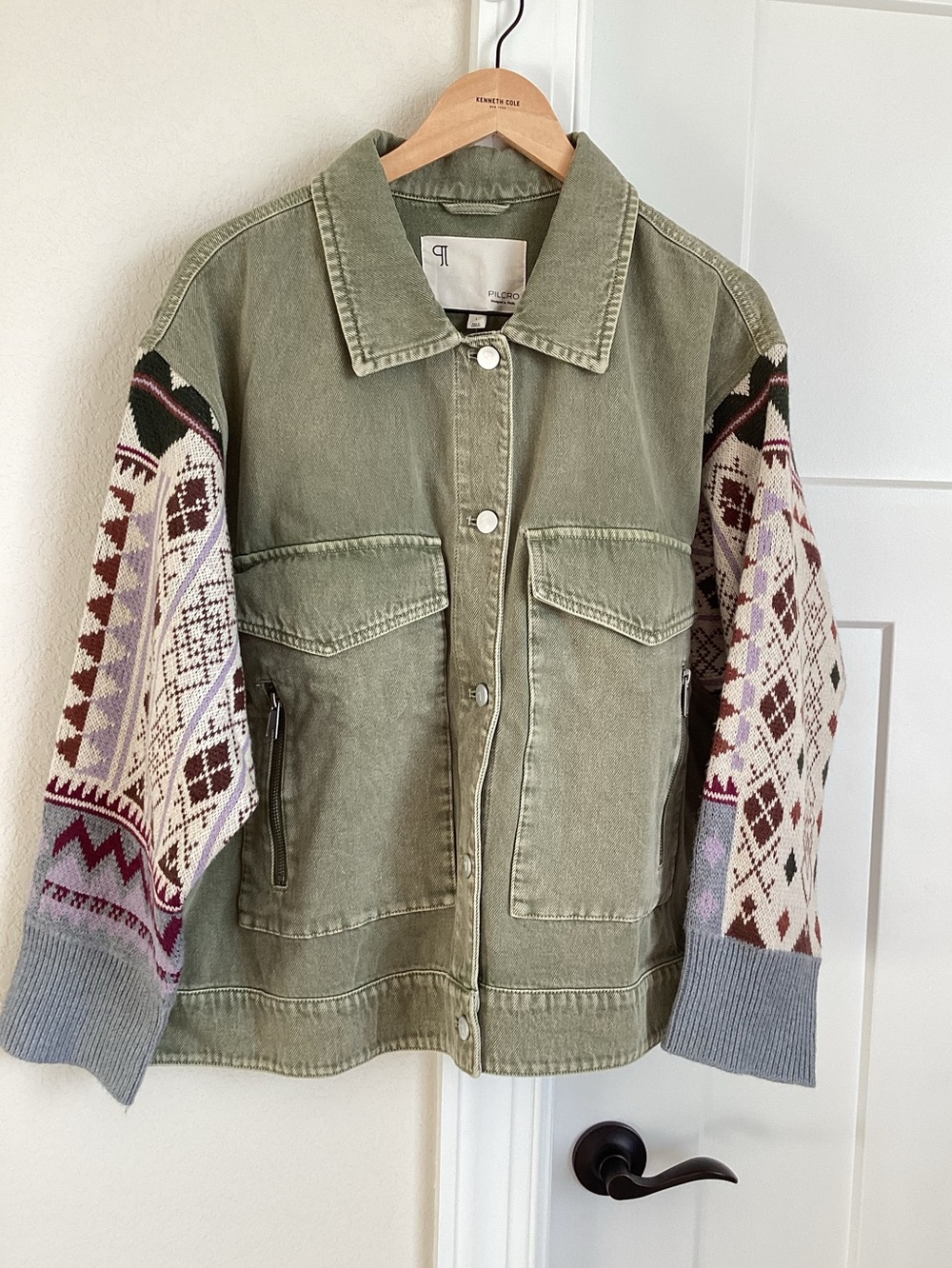 Anthropologie Sweater Sleeve Utility Jacket Pilcro Denim New Large Army Green - Picture 5 of 15